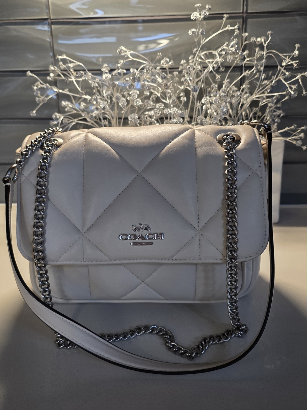 Coach Quilted Leather Chain Shoulder Bag in White